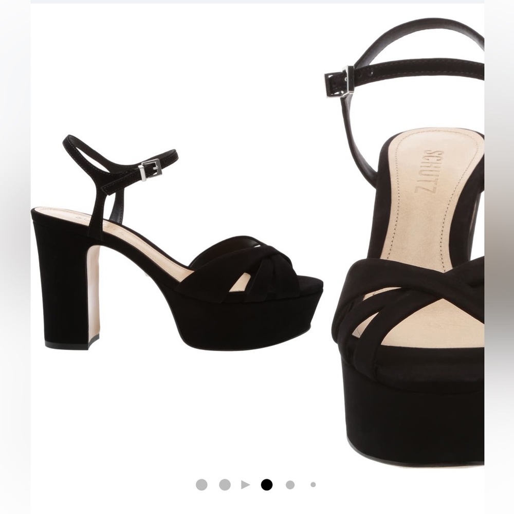 Schutz Keefa Platform Sandal Black Nubuck Leather, 7M